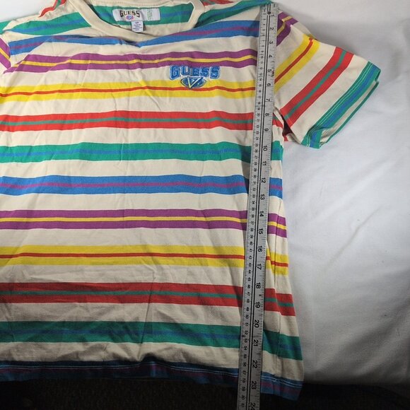 GUESS 90s Striped Embroidered Shirt Men S Small White Multi Short Sleeve Retro - Picture 4 of 11